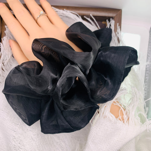 2-lagiges klassisches schwarzes transparentes Haar Scrunchie 014