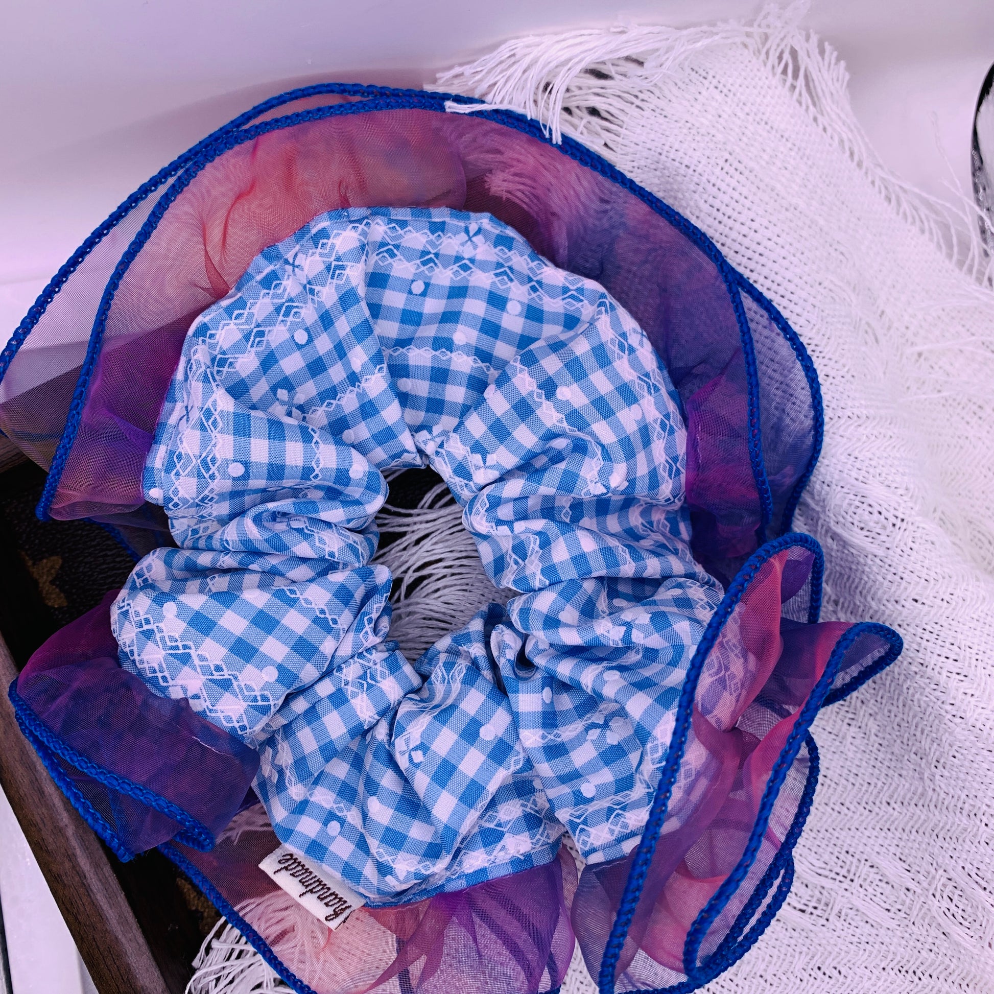 Gingham Scrunchie with double lace 029