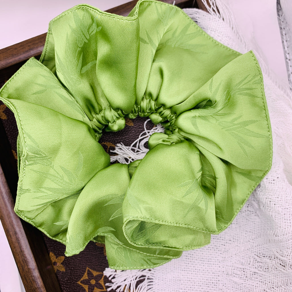 Green Satin double layer Scrunchie 072