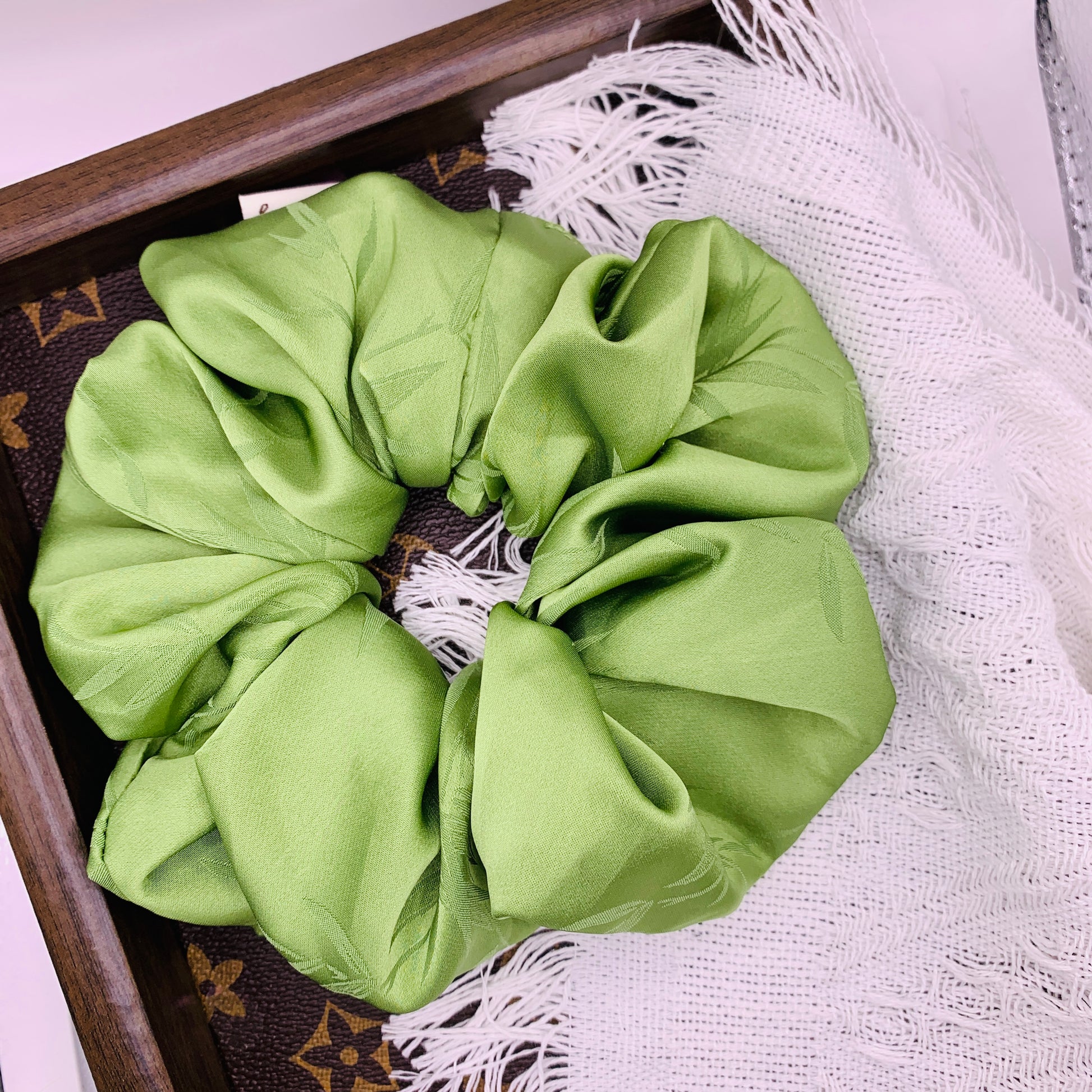 Green Satin Scrunchie 075