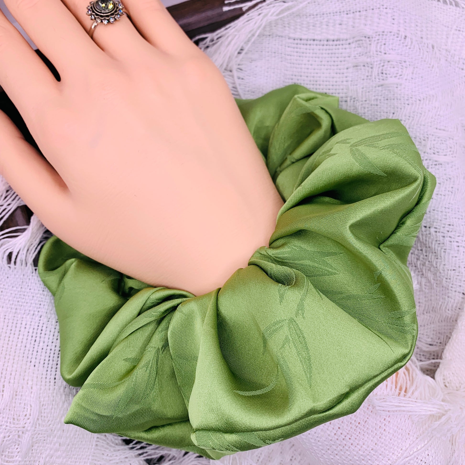 Green Satin Scrunchie 075