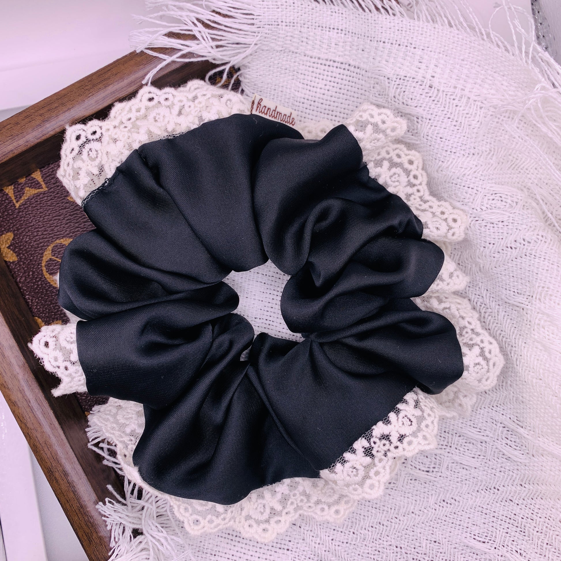 Classic Black Satin with Lace 078