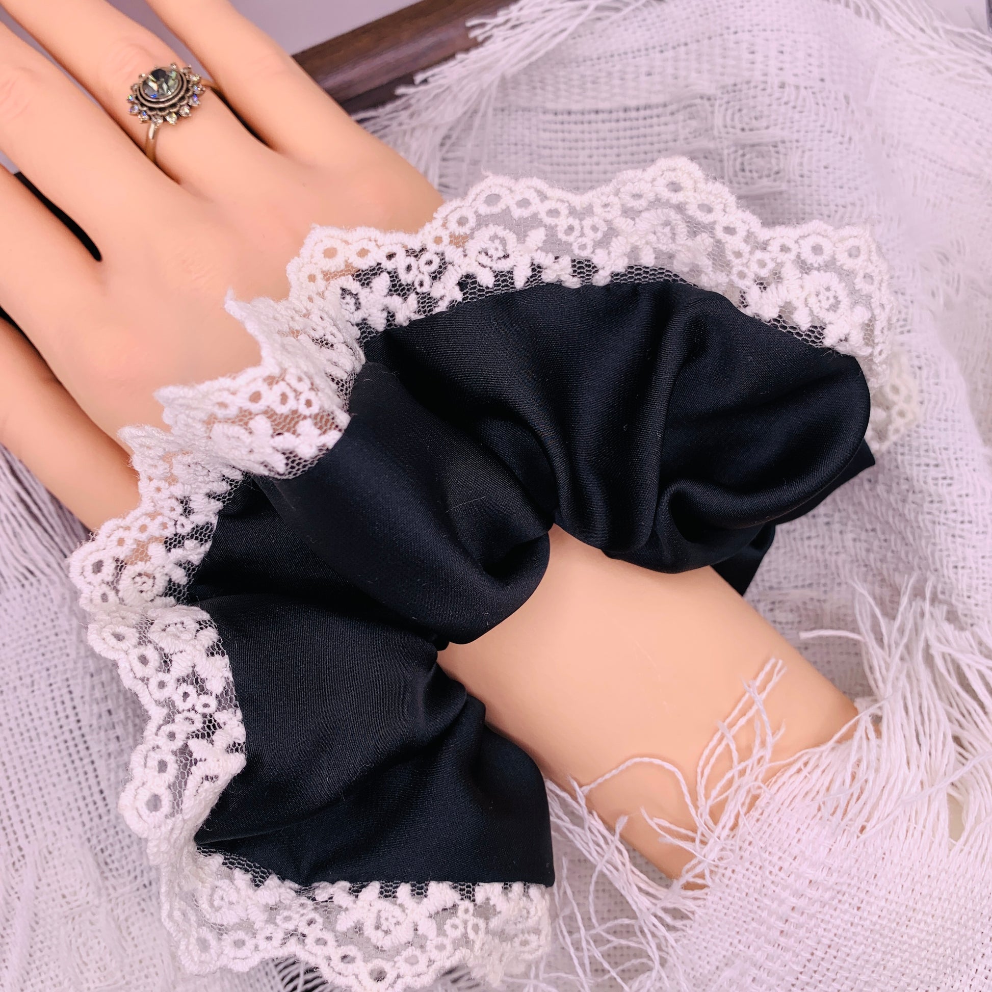 Classic Black Satin with Lace 078